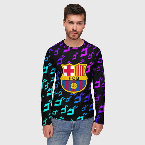 Мужской лонгслив Barcelona x jojo pattern neon / 3D-принт – фото 3