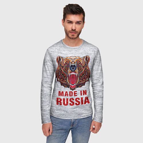 Мужской лонгслив Bear: Made in Russia / 3D-принт – фото 3