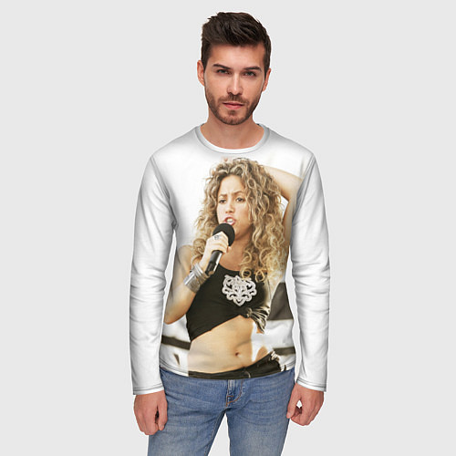 Мужской лонгслив Шакира поет / 3D-принт – фото 3