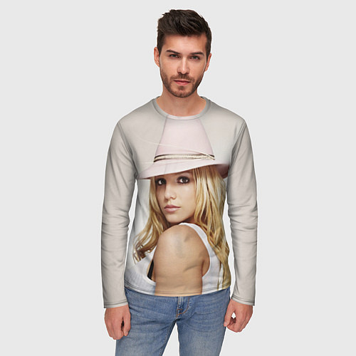 Мужской лонгслив Бритни Спирс в розовой шляпе / 3D-принт – фото 3