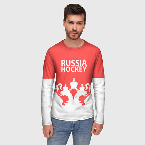 Мужской лонгслив Russia Hockey / 3D-принт – фото 3