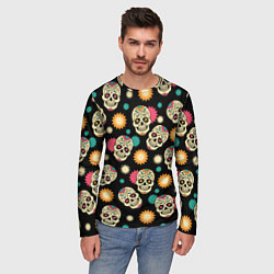 Лонгслив мужской День мертвецов - черепа, цвет: 3D-принт — фото 2