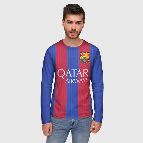 Мужской лонгслив Barcelona: Qatar Airways / 3D-принт – фото 3