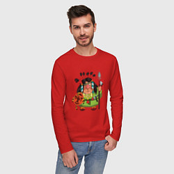 Лонгслив хлопковый мужской Забавные Индейцы 8, цвет: красный — фото 2