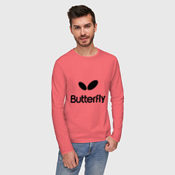 Лонгслив хлопковый мужской Butterfly Logo, цвет: коралловый — фото 2