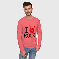 Лонгслив хлопковый мужской I love rock, цвет: коралловый — фото 2