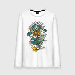 Лонгслив хлопковый мужской Дракон, цвет: белый