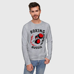 Лонгслив хлопковый мужской Boxing Russia Forever цвета меланж — фото 2