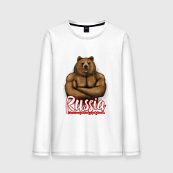 Лонгслив хлопковый мужской Russian Bear, цвет: белый