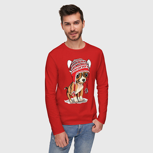 Мужской лонгслив Чихуахуа в шапочке / Красный – фото 3