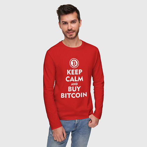 Мужской лонгслив Keep Calm & Buy Bitcoin / Красный – фото 3