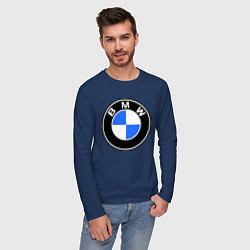 Лонгслив хлопковый мужской Logo BMW, цвет: тёмно-синий — фото 2