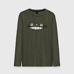 Лонгслив хлопковый мужской Totoro face цвета меланж-хаки — фото 1