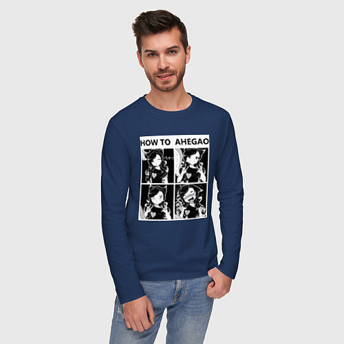 Мужской лонгслив How to Ahegao / Тёмно-синий – фото 3