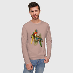 Лонгслив хлопковый мужской Тропические попугаи, цвет: пыльно-розовый — фото 2