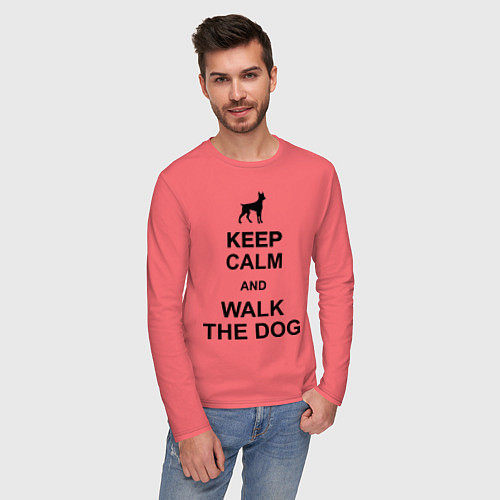 Мужской лонгслив Keep Calm & Walk the dog / Коралловый – фото 3