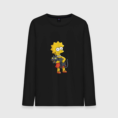 Мужской лонгслив Лиза Симпсон и кот / Черный – фото 1