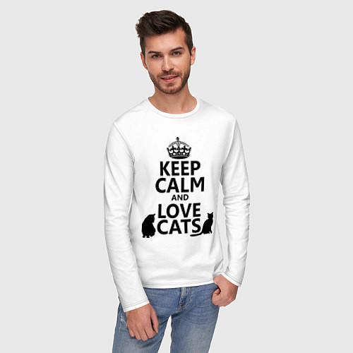 Мужской лонгслив Keep Calm & Love Cats / Белый – фото 3
