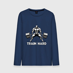 Лонгслив хлопковый мужской Train hard тренируйся усердно, цвет: тёмно-синий