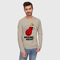 Лонгслив хлопковый мужской Miami Heat-logo, цвет: миндальный — фото 2