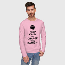 Лонгслив хлопковый мужской Keep Calm & Charge The Battery (Android), цвет: светло-розовый — фото 2