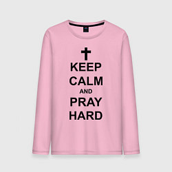 Лонгслив хлопковый мужской Keep Calm & Pray Hard, цвет: светло-розовый