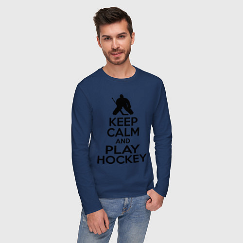 Мужской лонгслив Keep Calm & Play Hockey / Тёмно-синий – фото 3