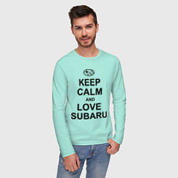 Лонгслив хлопковый мужской Keep Calm & Love Subaru цвета мятный — фото 2