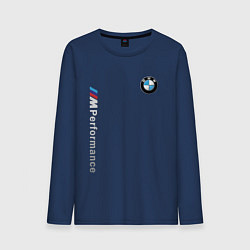 Лонгслив хлопковый мужской BMW M PERFORMANCE БМВ цвета тёмно-синий — фото 1