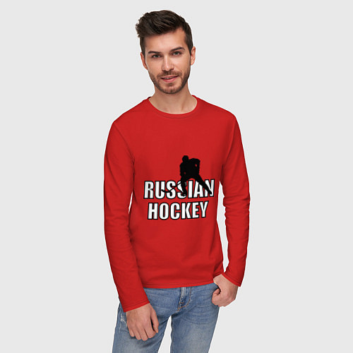 Мужской лонгслив Russian hockey / Красный – фото 3