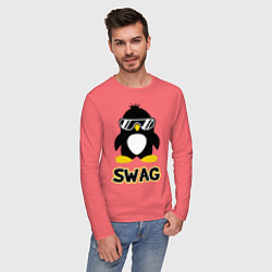 Лонгслив хлопковый мужской SWAG Penguin цвета коралловый — фото 2