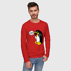 Лонгслив хлопковый мужской Пингвин: Linux, цвет: красный — фото 2