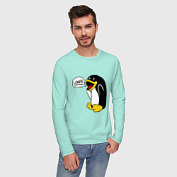 Лонгслив хлопковый мужской Пингвин: Linux цвета мятный — фото 2