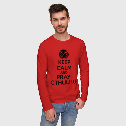 Мужской лонгслив Keep Calm & Pray Cthulhu / Красный – фото 3