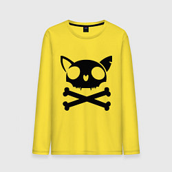 Лонгслив хлопковый мужской Кошачий пиратскй флаг цвета желтый — фото 1