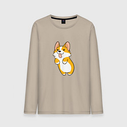 Лонгслив хлопковый мужской Корги лапочка, цвет: миндальный