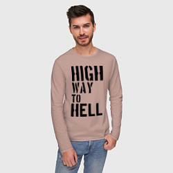 Лонгслив хлопковый мужской High way to hell, цвет: пыльно-розовый — фото 2