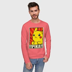 Лонгслив хлопковый мужской Pikachu: Pika Pika, цвет: коралловый — фото 2