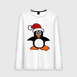 Лонгслив хлопковый мужской Новогодний пингвин, цвет: белый