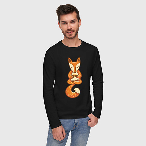 Мужской лонгслив Лисенок занимается йогой / Черный – фото 3