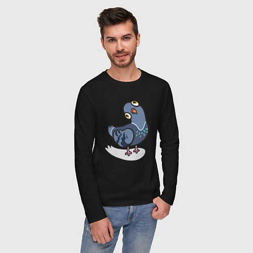 Мужской лонгслив Удивленный голубь / Черный – фото 3