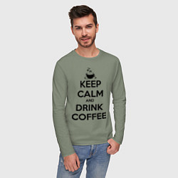 Лонгслив хлопковый мужской Keep Calm & Drink Coffee, цвет: авокадо — фото 2