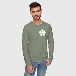 Лонгслив хлопковый мужской ЧЁРНЫЙ КЛЕВЕР НА СПИНЕ, цвет: авокадо — фото 2