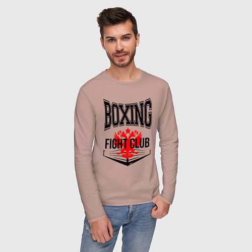 Мужской лонгслив Boxing fight club Russia / Пыльно-розовый – фото 3