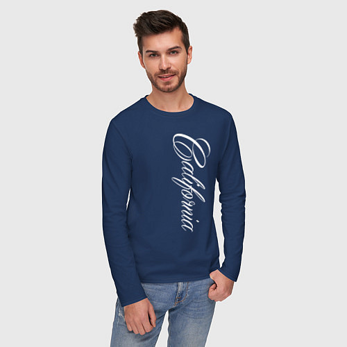 Мужской лонгслив California надпись сбоку / Тёмно-синий – фото 3