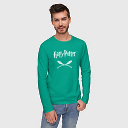 Лонгслив хлопковый мужской Гарри Поттер цвета зеленый — фото 2