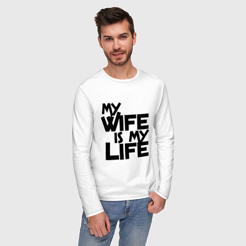 Мужской лонгслив My wife is my life (моя жена - моя жизнь) / Белый – фото 3