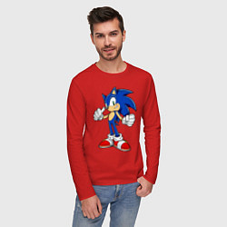 Лонгслив хлопковый мужской Sonic, цвет: красный — фото 2