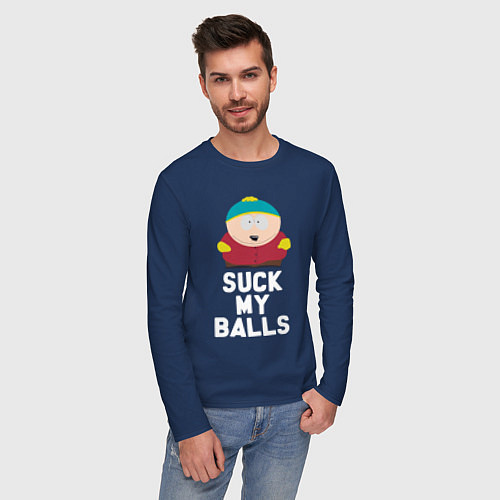 Мужской лонгслив Suck My Balls / Тёмно-синий – фото 3
