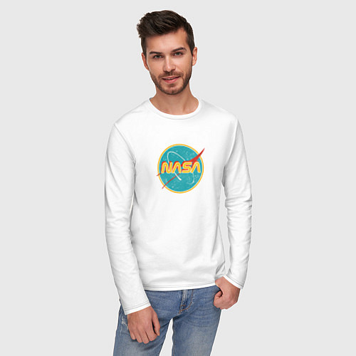Мужской лонгслив NASA винтажный логотип / Белый – фото 3